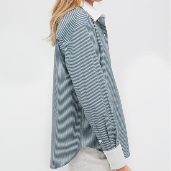 Tuckernuck | Size L | Green Stripe Nadine Boyfriend Button Down w/ Contrast Cuff - Picture 8 of 9